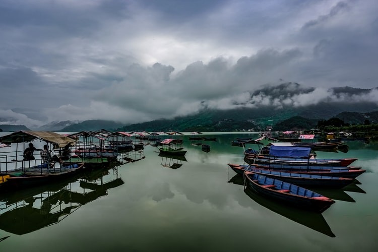 boats and canoe on pokhara